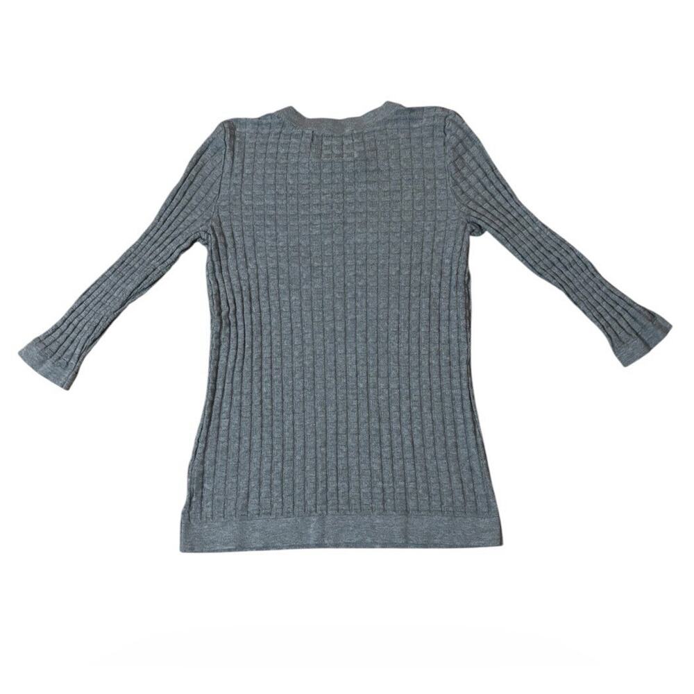 Lands' End Gray Ribbed Grid Knit Top Crew Neck 3/4 Sleeve XS Waffle Knit - Picture 7 of 7